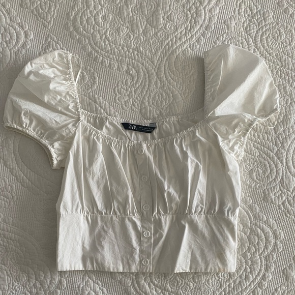 White Crop Top with Sleeves - Picture 1 of 2